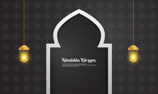 Ramadan themed background with lantern elements, in black and gold, perfect for Islamic themed backgrounds