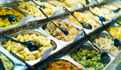 Ready to eat food products put up for sale in a supermarket
