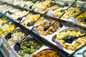 Ready to eat food products put up for sale in a supermarket