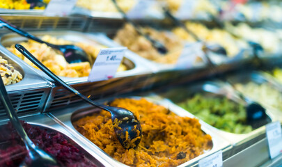Ready to eat food products put up for sale in a supermarket