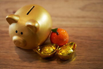 piggybank with ancient ingot for chinese new year decoration symbol of wealth