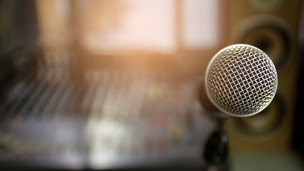 A wireless microphone on a stand.