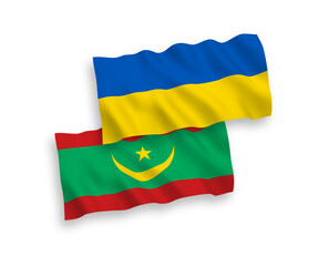 Flags of Islamic Republic of Mauritania and Ukraine on a white background