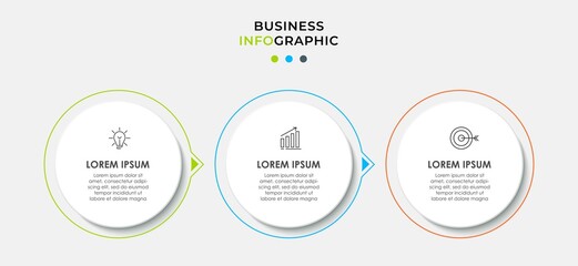 Minimal Infographic circle label design business vector template with icons and 3 options or steps. Can be used for process diagram, presentations, workflow layout, banner, flow chart, info graph