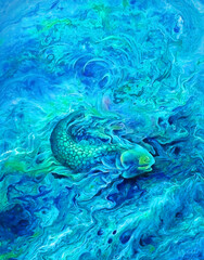 Abstract art, surrealism, art painting, nautical theme, fantasy. Abstract ocean - ART. Natural luxury.  Abstract texture of liquid acrylic art. interior design