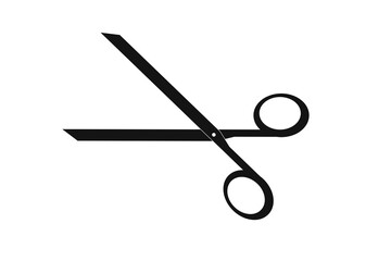 black scissors icon cut line on white background