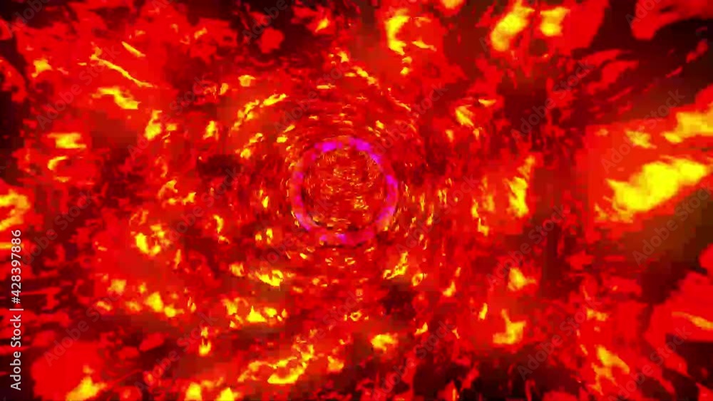 Poster rendering animation of a looped fire tunnel with rings. video screensaver of a flight in a tube.