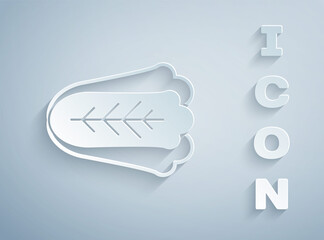 Paper cut Fresh cabbage vegetable icon isolated on grey background. Paper art style. Vector