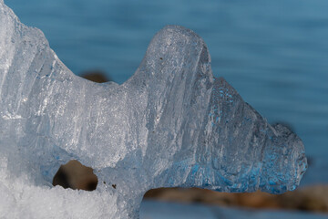 Russia. April 11, 2021. The ice figure was formed during the melting of ice on the Gulf of Finland.
