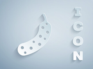 Paper cut Fresh cucumber icon isolated on grey background. Paper art style. Vector