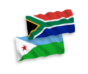 Flags of Republic of Djibouti and Republic of South Africa on a white background