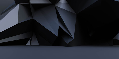 black dark polygon wall background with futuristic architecture design 3d render illustration