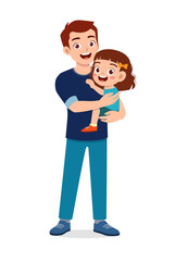 young good looking father carry cute kid