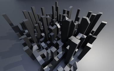 dark abstract city cube geometric shape sky line mock up design 3d render illustration