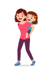 young good looking mother carry cute kid