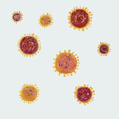 コロナウイルスのカラフルな手描き風イラストレーション、ライトグレー背景
colorful illustration of corona virus, hand drawn, light gray background.