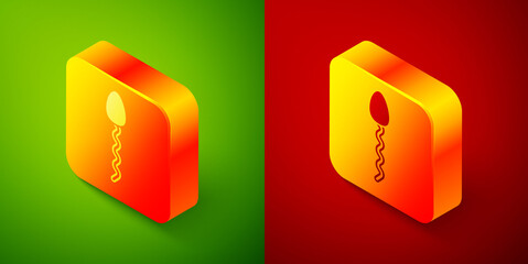 Isometric Sperm icon isolated on green and red background. Square button. Vector