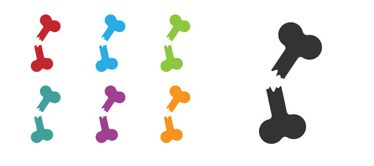 Black Human broken bone icon isolated on white background. Set icons colorful. Vector