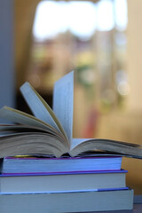 Stack of books. Selective focus.