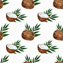 seamless watercolor pattern coconut for printing on fabric, wallpaper, paper