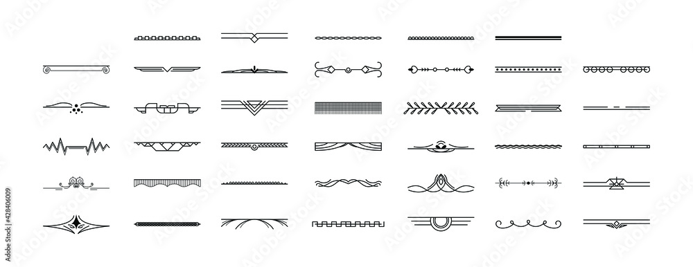 Poster set black simple line collection doodle border elements vector design style sketch isolated illustra