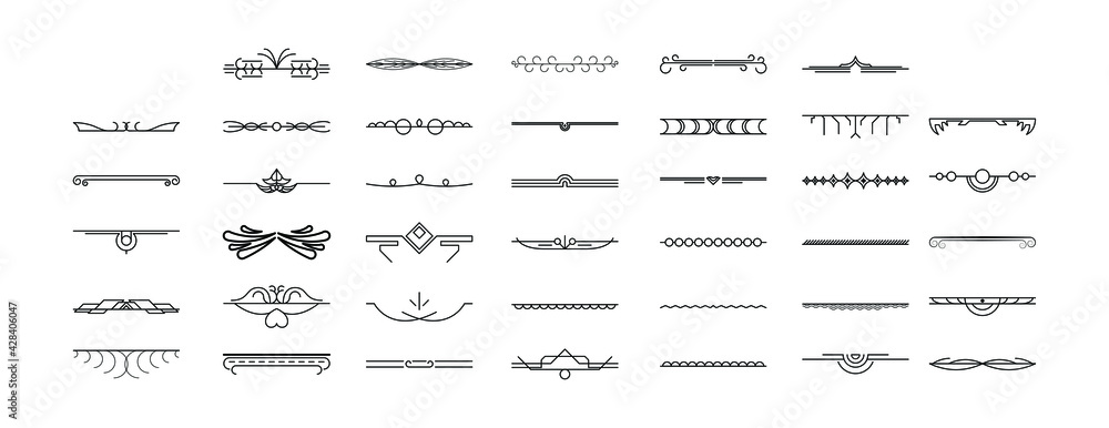 Poster set black simple line collection doodle border elements vector design style sketch isolated illustra