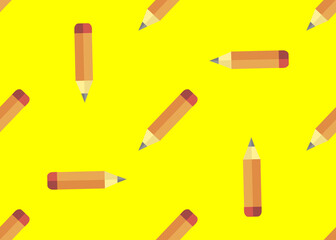 A simple pencil on a yellow background. Seamless texture