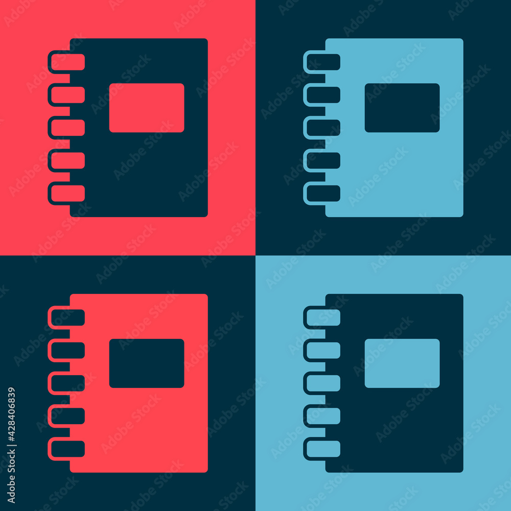 Poster pop art notebook icon isolated on color background. spiral notepad icon. school notebook. writing pa