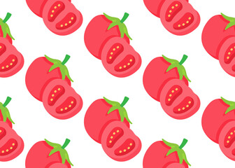 Vegetables, red tomatoes, geometric seamless pattern on a white background, vector. Healthy and wholesome food. For printing on textiles and kitchen accessories, packaging.