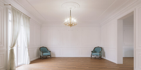 rendu 3d d'un intérieure de type haussmannien avec fauteuil © Yannick