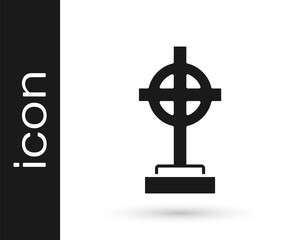 Black Grave with cross icon isolated on white background. Vector