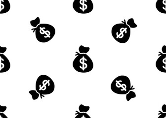 Money bag, icon. Seamless texture.