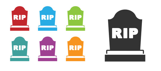 Black Tombstone with RIP written on it icon isolated on white background. Grave icon. Set icons colorful. Vector