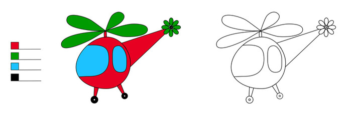helicopter coloring book for kids with flowers © Azat