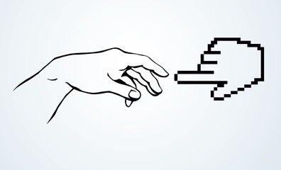 Hands of the creation of Adam. Vector drawing