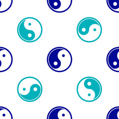 Blue Yin Yang symbol of harmony and balance icon isolated seamless pattern on white background. Vector