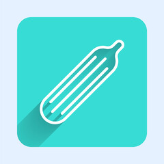 White line Fresh cucumber icon isolated with long shadow. Green square button. Vector