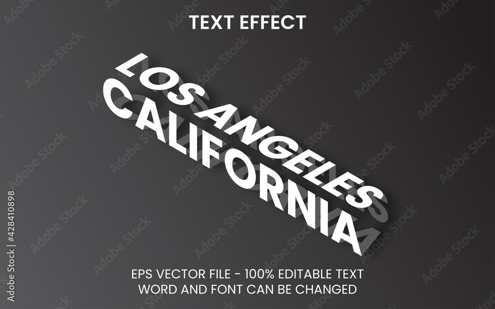 Fototapete text effect editable vector design. isometric text effect style with california los angeles word.