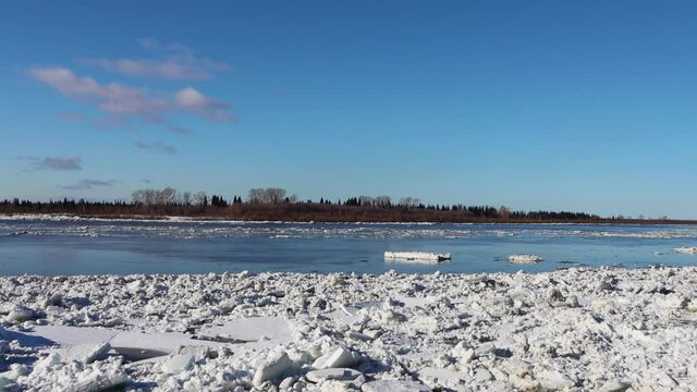 Ice drift along the Tom river. Tomsk. Russia.