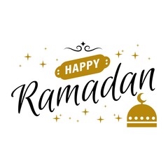 Ramadan Kareem Vector Template. Typography and Lettering Handmade with object badge for Islamic Holy Holiday. Muslim tradition Calligraphy, hand writting Concept