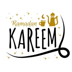 Ramadan Kareem Vector Template. Typography and Lettering Handmade with object badge for Islamic Holy Holiday. Muslim tradition Calligraphy, hand writting Concept 4