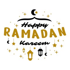 Ramadan Kareem Vector Template. Typography and Lettering Handmade with object badge for Islamic Holy Holiday. Muslim tradition Calligraphy, hand writting Concept 6