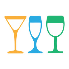 Three illustrations of Glasses of Water On White Background