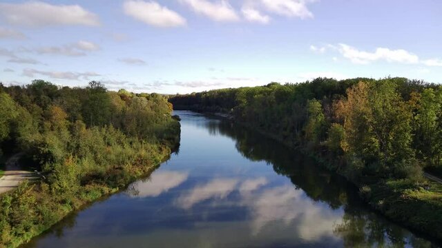 Drone flight vie river iller in bavaria.