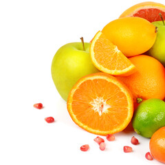 Set of fruits isolated on a white background. Place for your text.