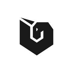 Unicorn and Shield Combination Logo, U + Horse head with horn. modern minimal