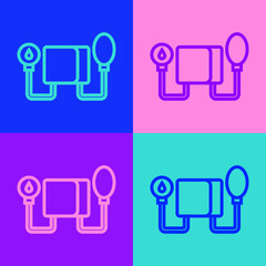 Pop art line Blood pressure icon isolated on color background. Vector