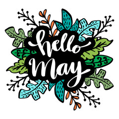 Hello may greeting card. Hand lettering.