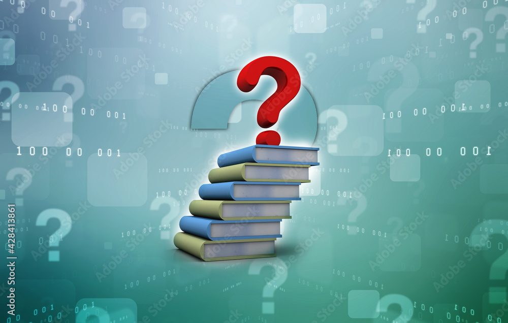 Poster 3d rendering books with question mark symbol