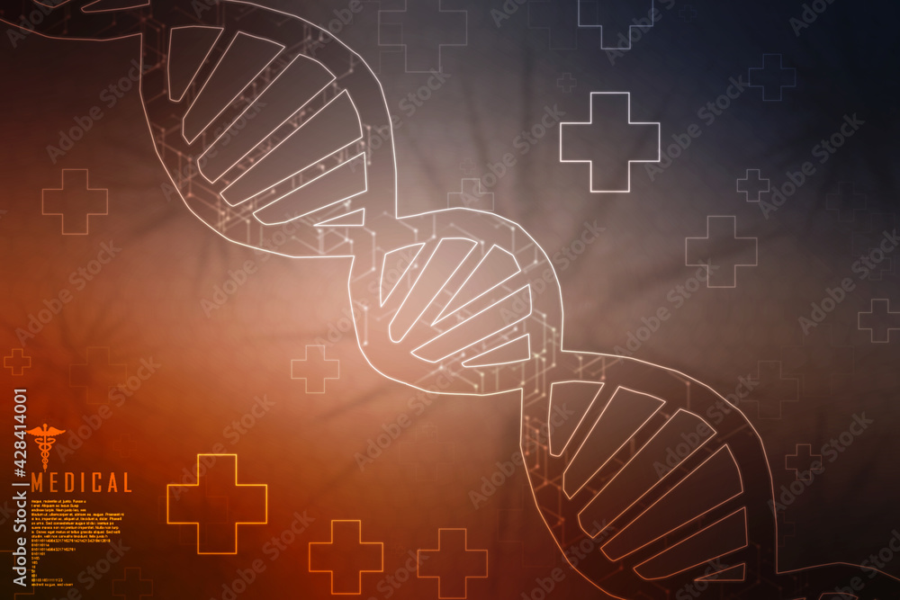 Poster 2d render of dna structure, abstract background